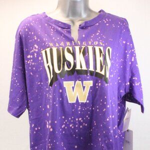 Washington Huskies Bleach Wash Splatter Design Notch Neck Crop Top Women's XL